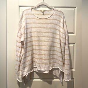 Eileen Fisher M White/Tan Stripe Linen/Cotton Top